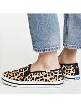 KEDS x Kate Spade Double Decker Leopard Calf Hair on Slip on Sneakers Size 9